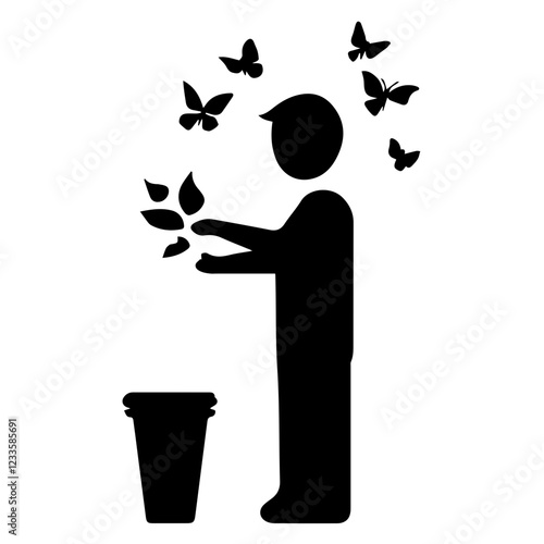 Silhouette of a Person Disposing Garbage – Eco-Friendly Concept