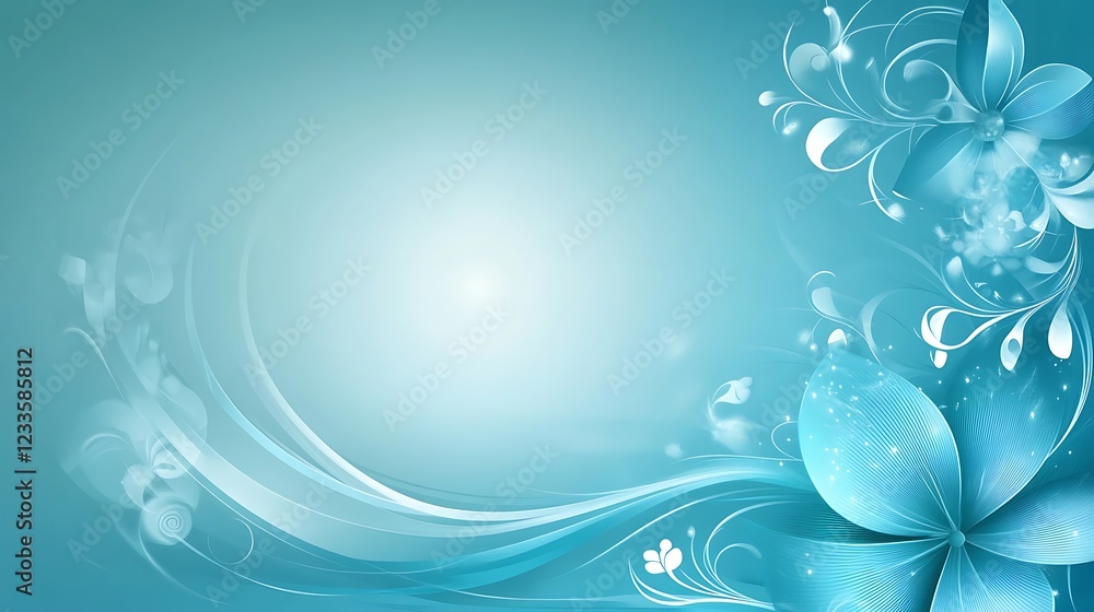 Abstract Teal Floral Design With Swirling Lines Abstract Teal Floral Design With Swirling Lines