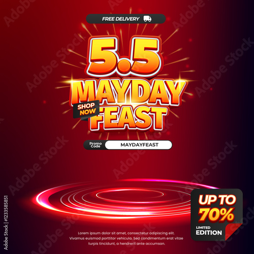 5.5 mayday Sale Deal Discount Banner Limited Edition Special Offer E-commerce Promotion Template showcase flash light spiral