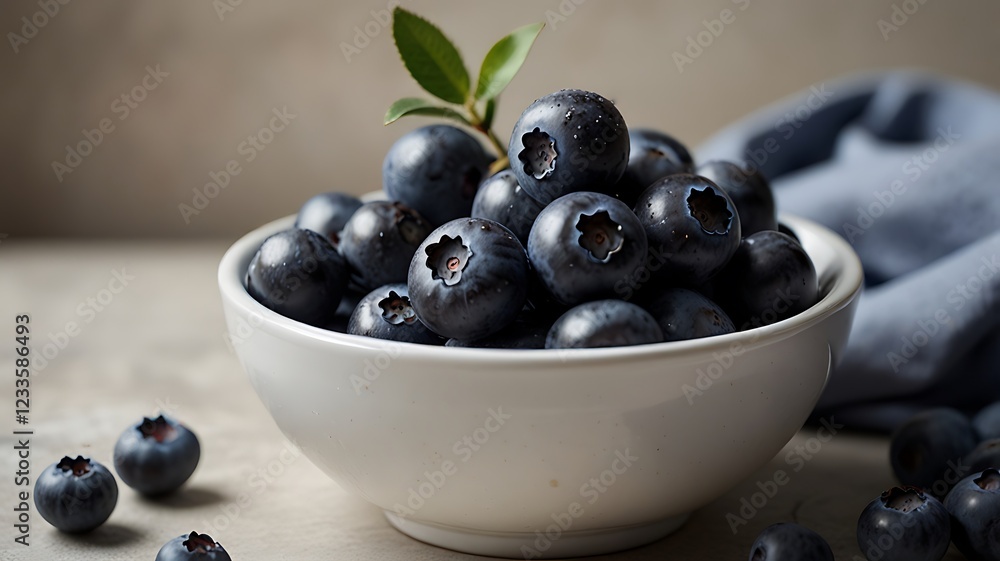 close up of fresh blueberries in a white ceramic bowl, arranged in a minimalist style close up of fresh blueberries in a white ceramic bowl, arranged in a minimalist style