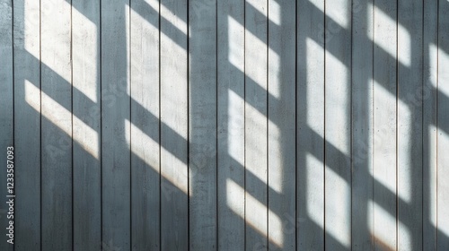 weathered barn wood wall with vertical silvergrey planks sunlight casting dramatic shadows across textured grain patterns photo