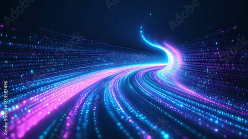 Abstract glowing digital data stream tunnel