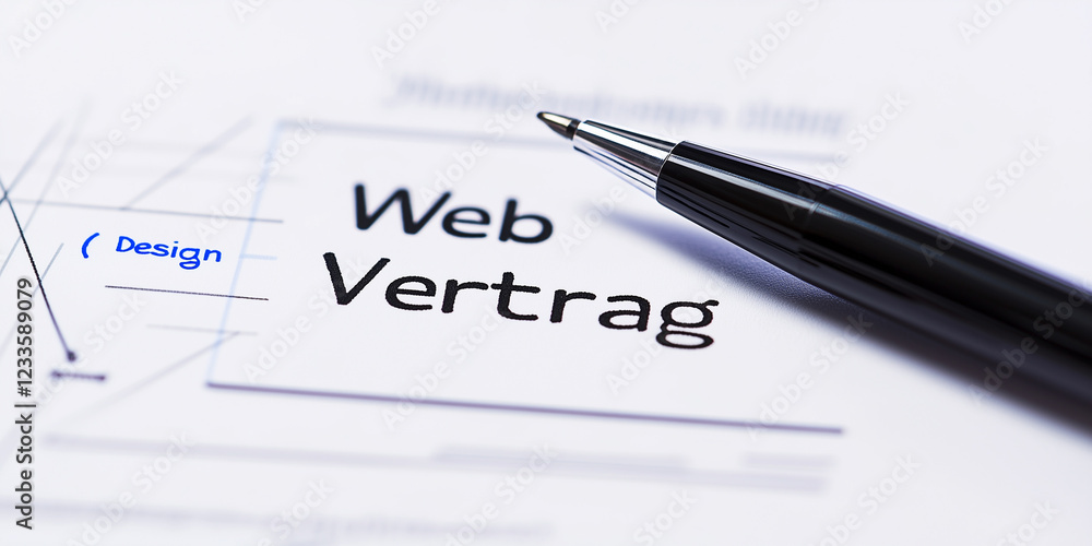 Webdesign Vertrag der zur Unterdschrift ist. Kugelschreiber liegt auf dem Tisch. Vertrag - Webdesign - Unterschrift Webdesign Vertrag der zur Unterdschrift ist. Kugelschreiber liegt auf dem Tisch. Vertrag - Webdesign - Unterschrift