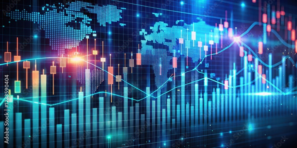 Futuristic glowing forex chart background with digital trends and algorithms Futuristic glowing forex chart background with digital trends and algorithms