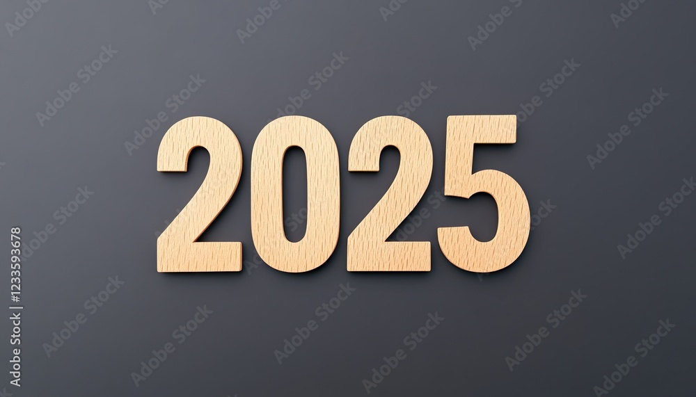 Wooden numbers representing the year 2025 on a simple dark background, ideal for calendar themes Wooden numbers representing the year 2025 on a simple dark background, ideal for calendar themes