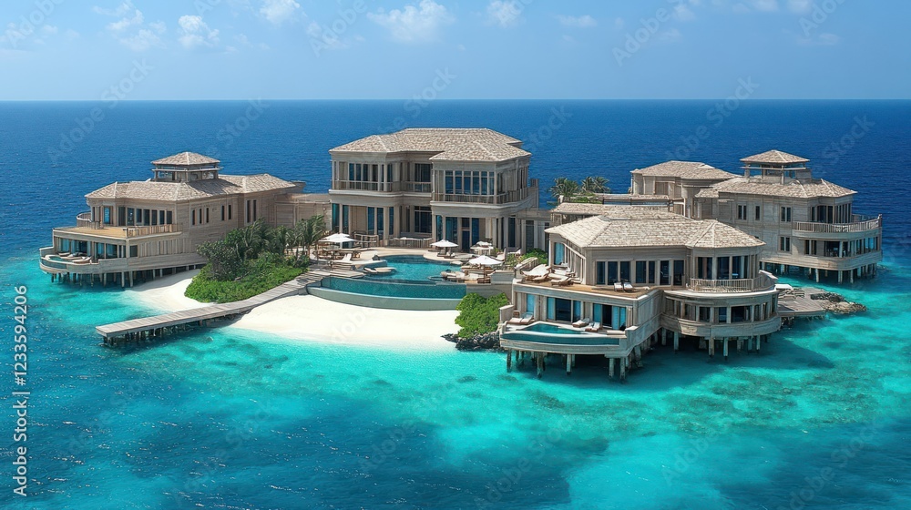 Fototapeta premium Luxury Overwater Villas in the Maldives: An Idyllic Tropical Getaway