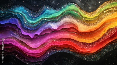 Rainbow Glitter Waves Abstract Art Design