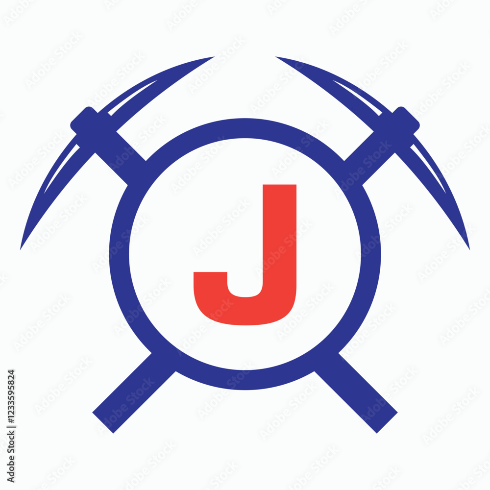 Initial Letter J Mining Logo Combine With Pickaxe Symbol Vector Template Initial Letter J Mining Logo Combine With Pickaxe Symbol Vector Template