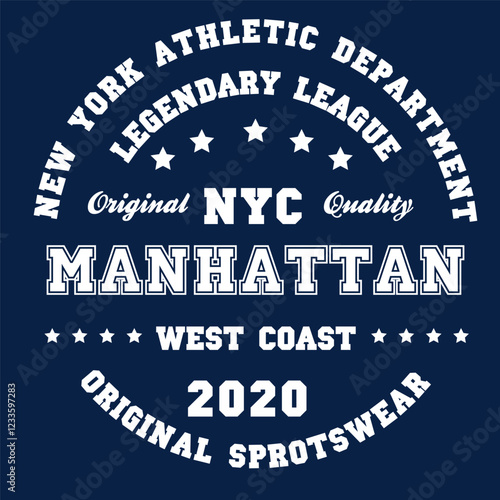 Manhattan varsity college slogan print. Slogan typography print design. Sweatshirt graphic or other uses