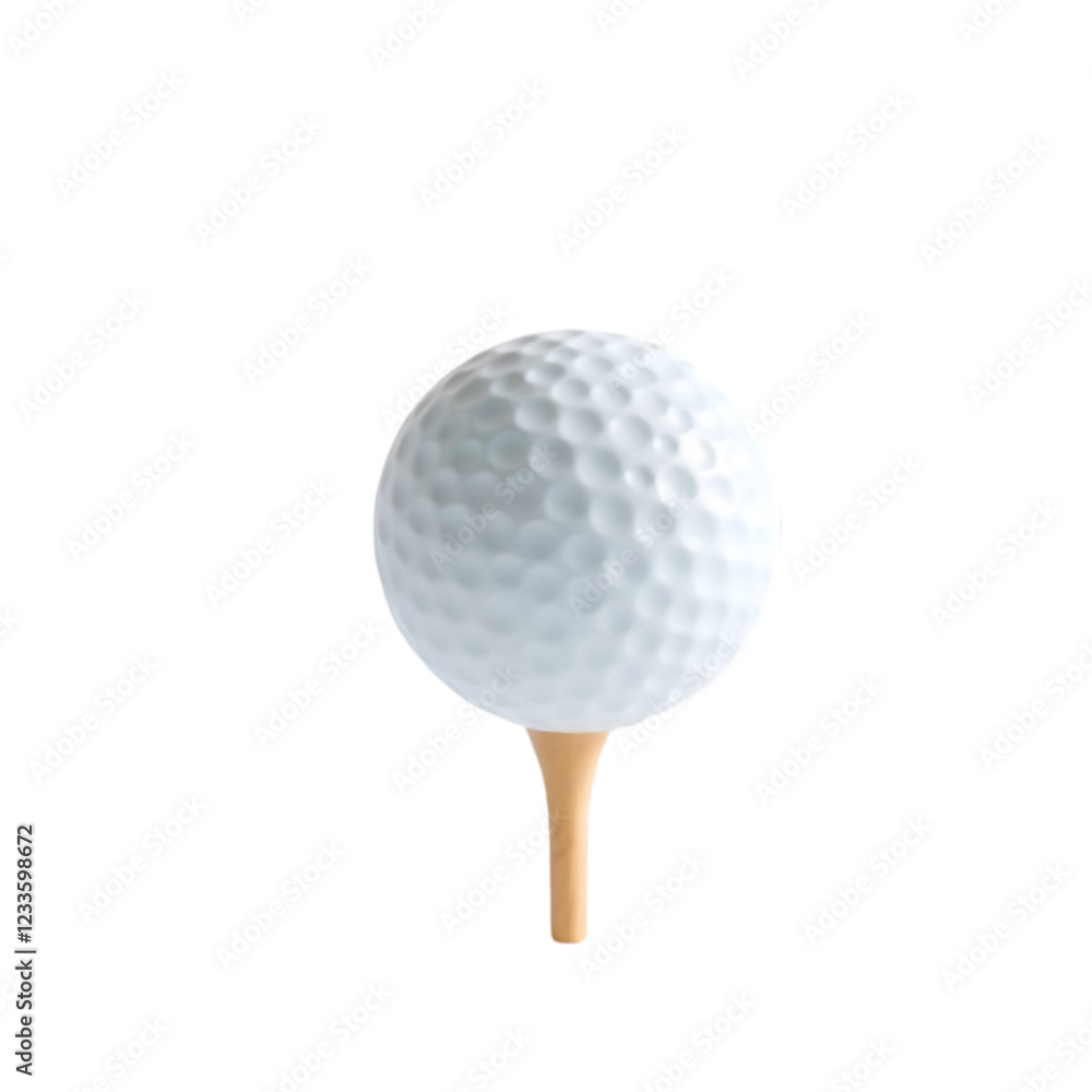 White Golf Ball on Wooden Tee Isolated on Transparent Background