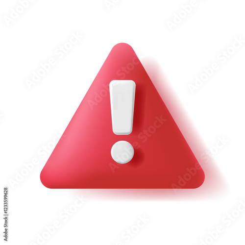 3D icon Red Caution warning sign, Universal Warning Triangle Sign with exclamation mark for General Hazards and Dangers. Attention icon, Alert for Safety Precautions, vector design with shadow photo