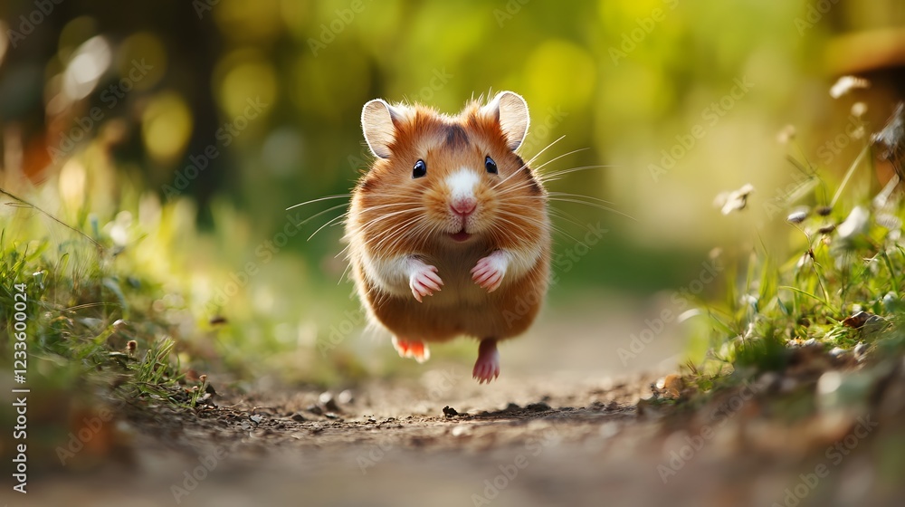 Hamster with a white spot on its face running down a dirt road Hamster with a white spot on its face running down a dirt road