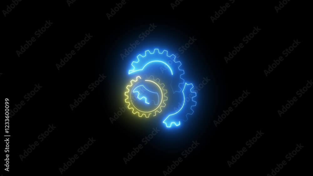 Glowing neon gear cog icon - Vertical business process and workflow animation Glowing neon gear cog icon - Vertical business process and workflow animation