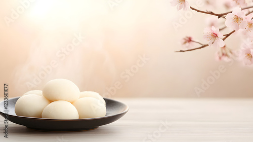 Traditional rice cakes (Qingming Guo) arranged on a plate for Qingming Festival, symbolizing remembrance, cultural heritage, and traditional culinary art.

 photo