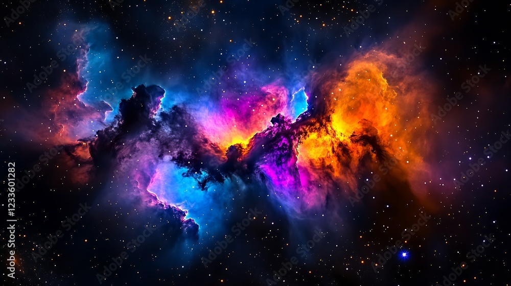 custom made wallpaper toronto digitalVivid Cosmic Nebula with Fiery Orange and Deep Blue Hues in Starry Universe Background : Generative AI