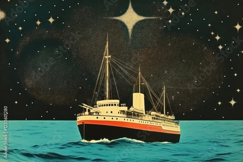 Collage Retro dreamy ship and night sky sailboat vehicle yacht. photo