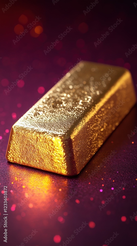 Luminous Gold Ingot on Glittering Surface Luminous Gold Ingot on Glittering Surface