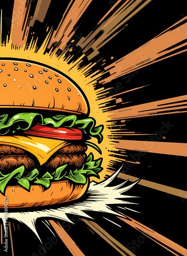 Wallpaper Mural Delicious burger illustration in comic style Torontodigital.ca