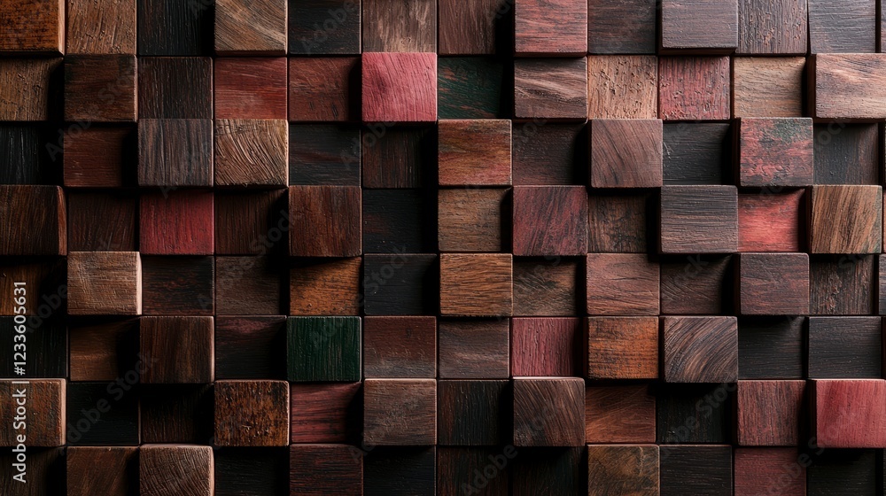 Rustic 3D Wooden Cubes Wall Texture Dark Brown Timber Blocks Background Rustic 3D Wooden Cubes Wall Texture Dark Brown Timber Blocks Background
