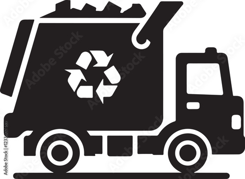 Modern Garbage Truck Silhouette Vector. Waste Disposal Icon