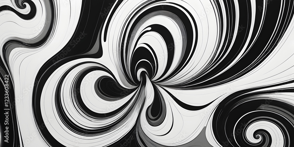 Fototapeta premium Abstract Swirling Lines: A captivating abstract design featuring dynamic swirling lines in black, white and grey hues creates a hypnotic and mesmerizing visual experience. 