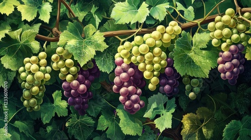 Wallpaper Mural A Lush Vine of Grapes: A Still Life Painting of Nature's Bounty Torontodigital.ca
