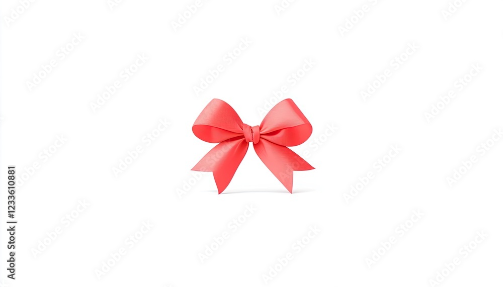 A vibrant red bow placed centrally against a minimalistic white background, ideal for festive decorations A vibrant red bow placed centrally against a minimalistic white background, ideal for festive decorations