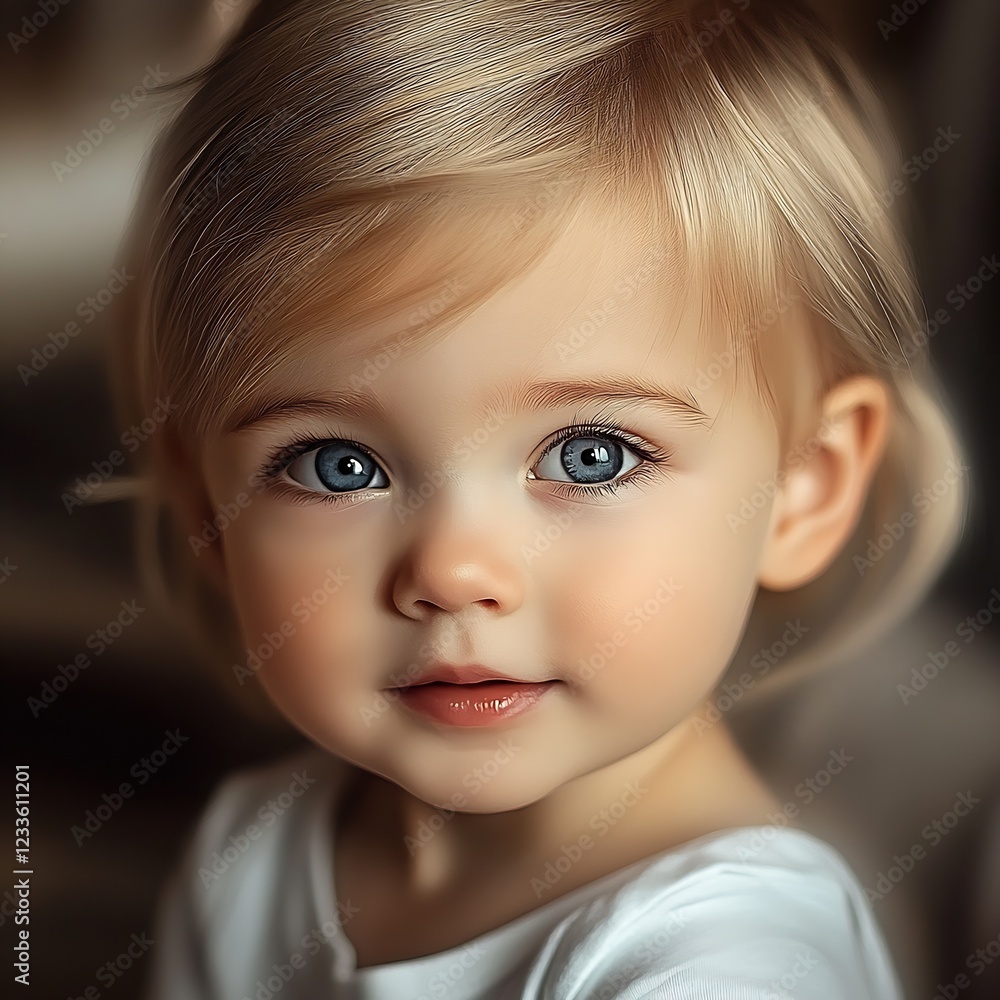Serene Portrait of Toddler Girl with Big Beautiful Blue Eyes : Generative AI Serene Portrait of Toddler Girl with Big Beautiful Blue Eyes : Generative AI