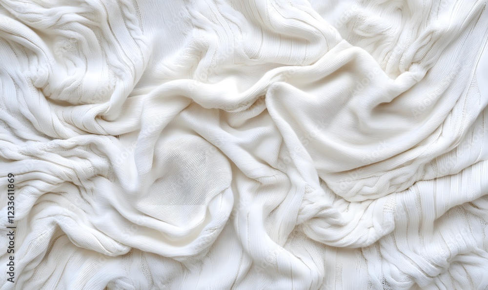 White fabric texture, draped folds, soft light, background blur, textile design White fabric texture, draped folds, soft light, background blur, textile design