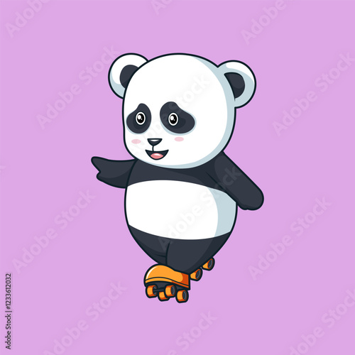 Panda play with roller skates very cheerful and happy 