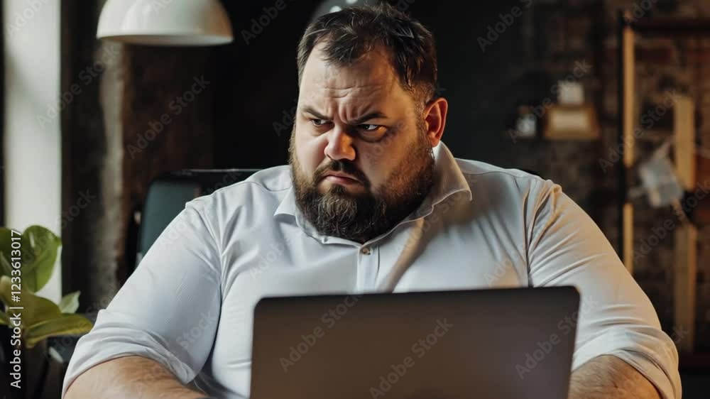 Serious Businessman Working on Laptop in Office Serious Businessman Working on Laptop in Office