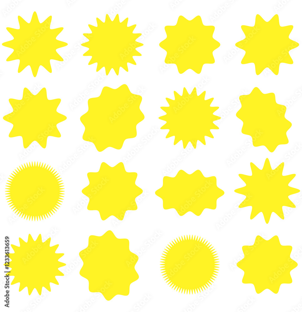 starburst sunburst badges shapes, sticker set. Collection of special offer sale oval and round shaped sunburst labels and badges. Promo stickers with star edges. starburst sunburst badges shapes, sticker set. Collection of special offer sale oval and round shaped sunburst labels and badges. Promo stickers with star edges.