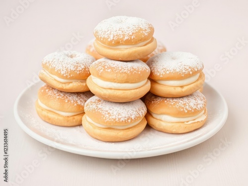 Wallpaper Mural Profiterols stacked on a white plate with powdered sugar, profiterols, sweet treats Torontodigital.ca