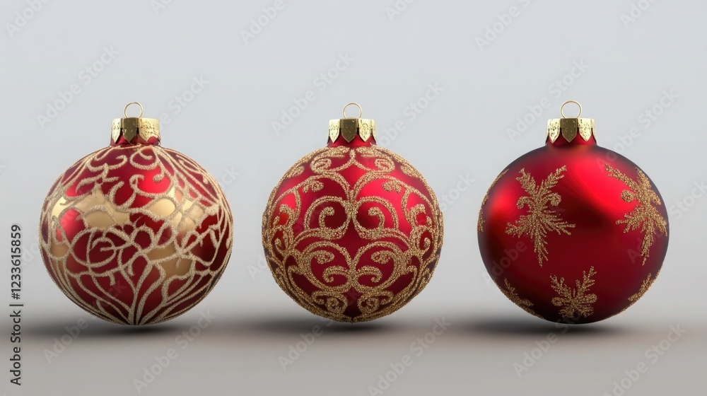Red and Gold Christmas Tree Decoration Baubles: Red and gold Christmas tree decoration baubles isolated on transparent background. Red and Gold Christmas Tree Decoration Baubles: Red and gold Christmas tree decoration baubles isolated on transparent background.