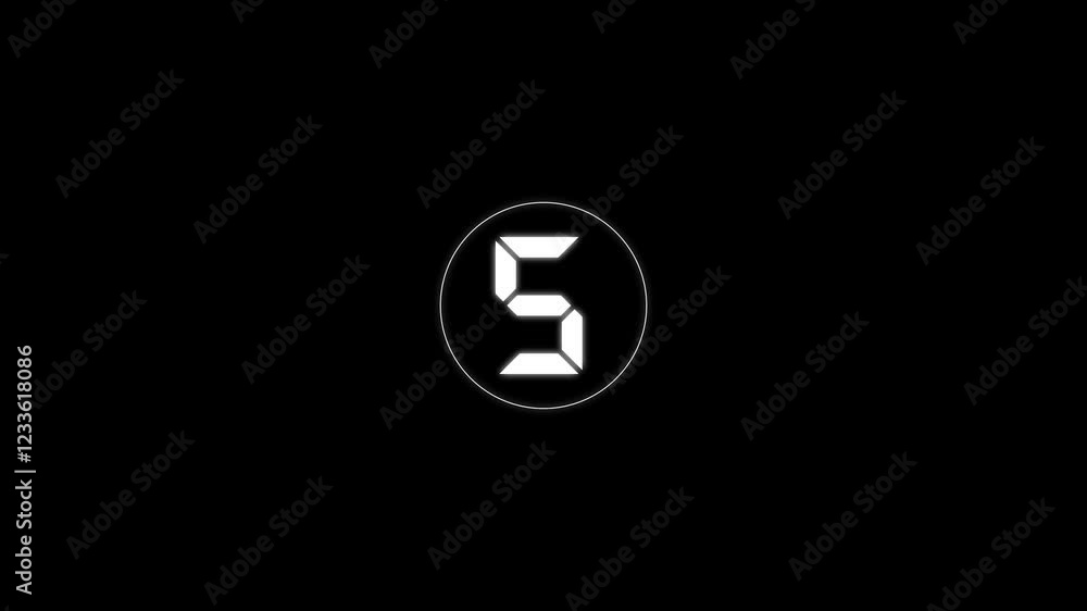 5 seconds timer animation with hold frame circle round . digital number countdown animation,on black background. 4k video 5 seconds timer animation with hold frame circle round . digital number countdown animation,on black background. 4k video