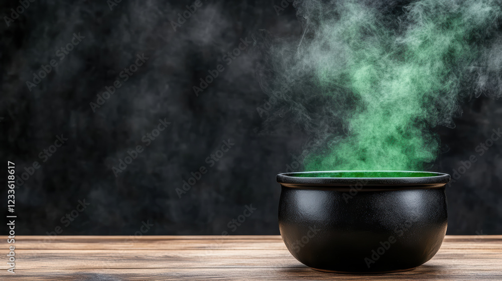 bubbling cauldron emits green mist, creating mystical atmosphere bubbling cauldron emits green mist, creating mystical atmosphere