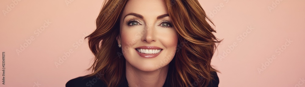 Smiling woman, pink background, headshot, professional portrait
