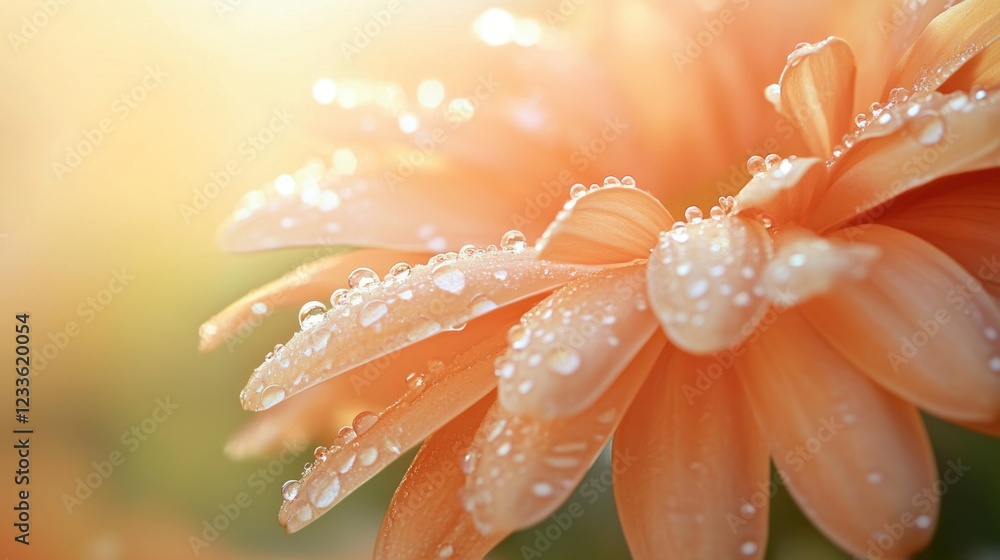 Fototapeta premium Close-up of dew-covered peach flower petals.