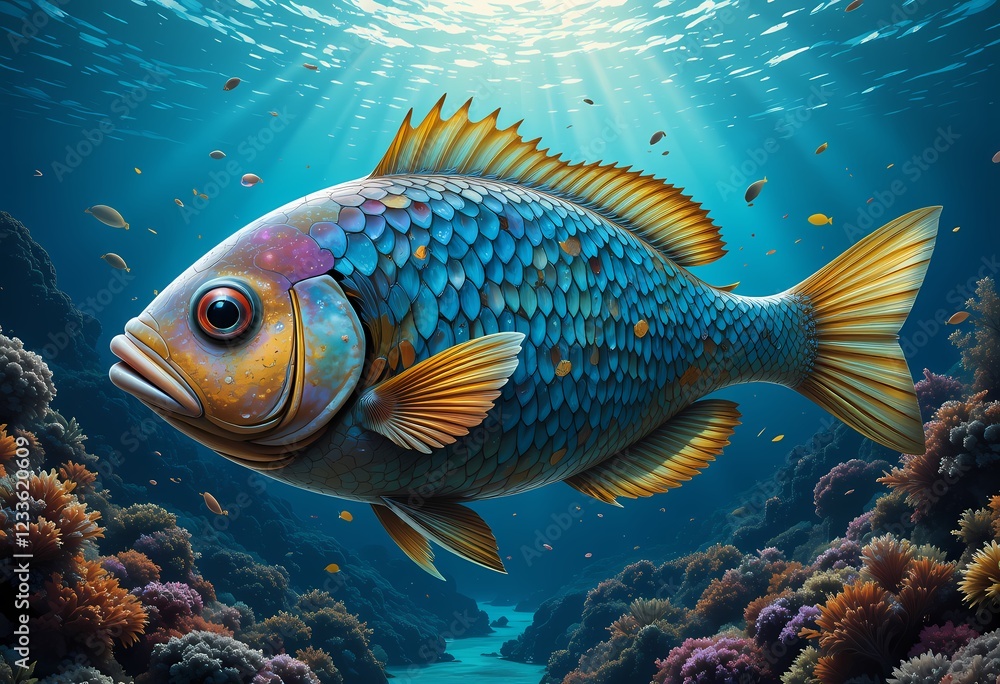 Fototapeta premium Colorful fish in a vibrant coral reef