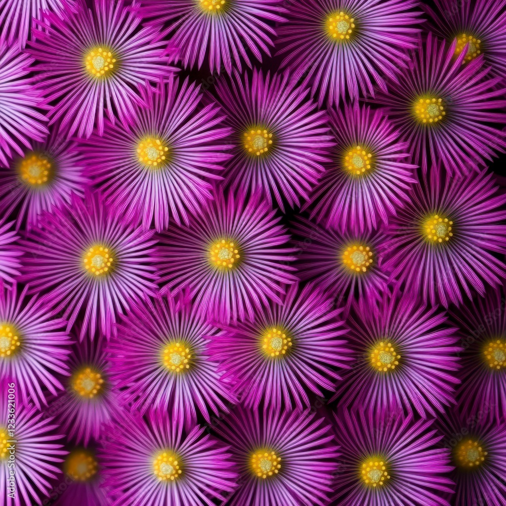 Vibrant Pink Flowers with Yellow Centers in Close-Up Arrangement Vibrant Pink Flowers with Yellow Centers in Close-Up Arrangement