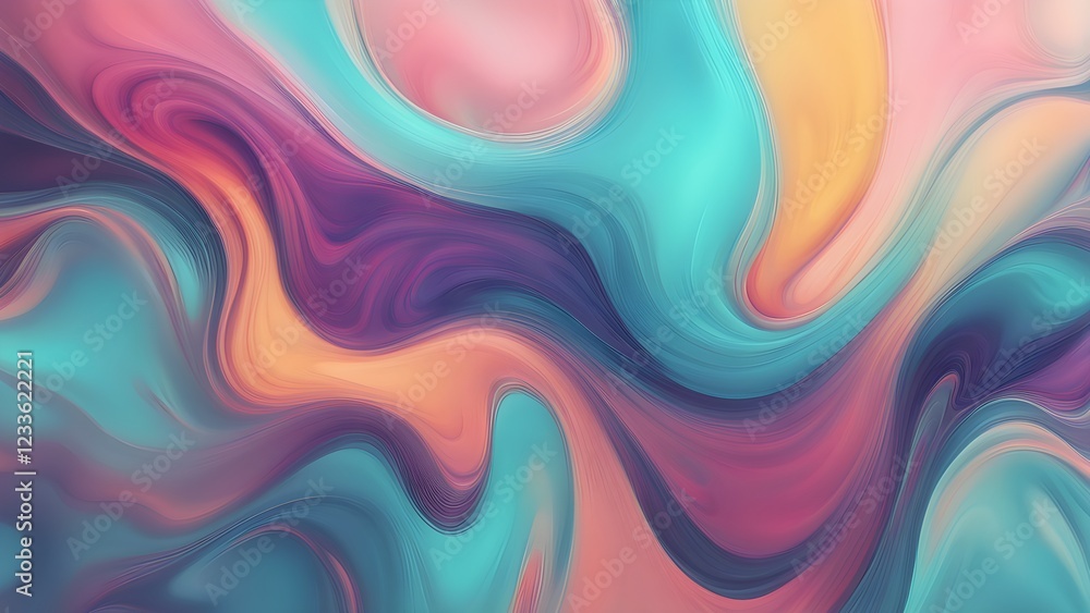 Obraz premium Abstract pastel swirls background with teal, pink, and purple flowing paint texture.