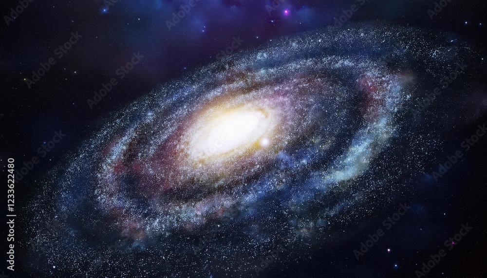 Naklejka premium Mystical Gaze into the Small Magellanic Cloud Galaxy A Fascinating Deep Space Voyage Revealing Nebulae and Star Clusters at Twilight of the Cosmic Era, Unveiling Galactic Beauty Beyond Earths