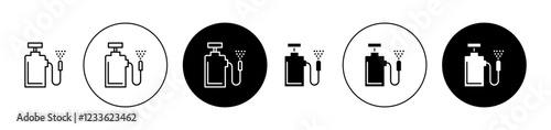 Pressure sprayer icons set in black and blue colors on white background