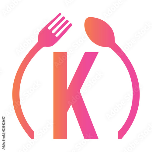 Initial Letter K Restaurant Logo Design Concept With Spoon and Fork Symbol Vector Template