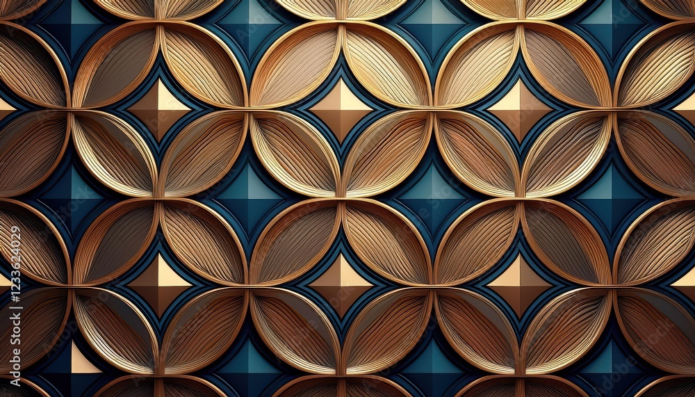 Vivid Geometric Mosaic of Interlocking Circles and Diamond Shapes in a Bold, Modern Artwork Vivid Geometric Mosaic of Interlocking Circles and Diamond Shapes in a Bold, Modern Artwork