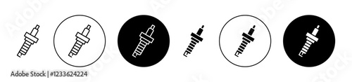 Spark plug icons set in black and blue colors on white background