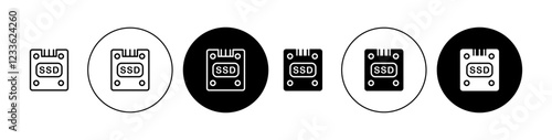 SSD drive icons set in black and blue colors on white background