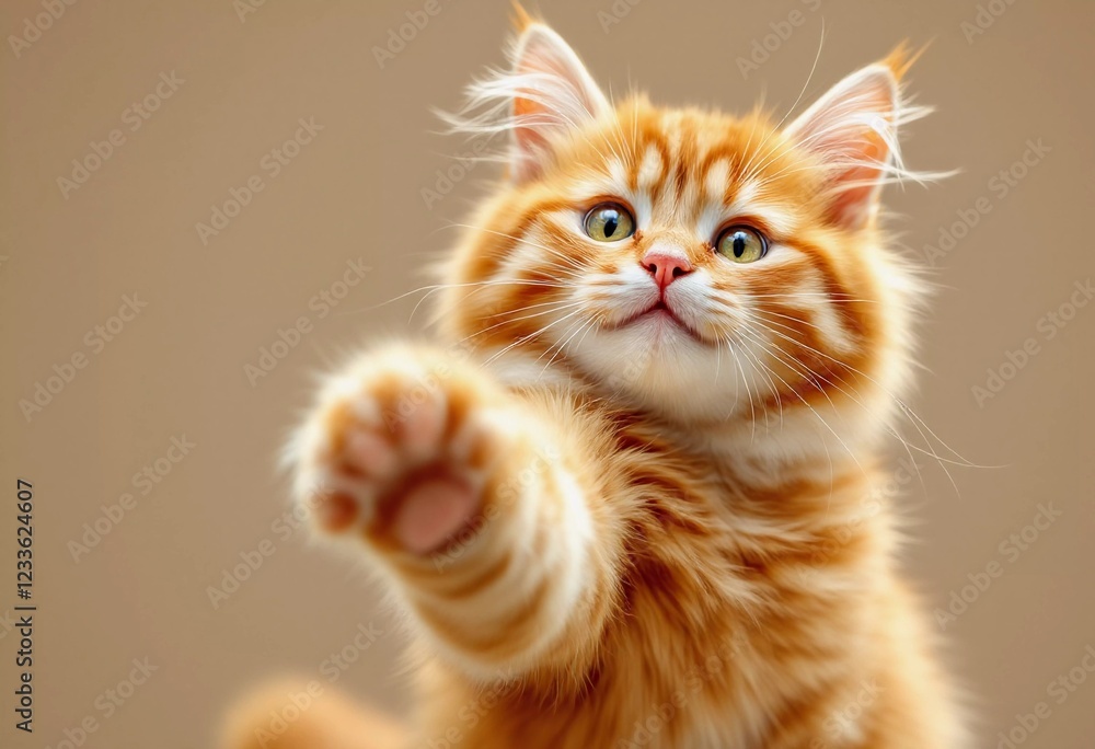 Fototapeta premium Adorable Ginger Kitten Reaching Out