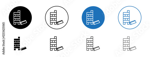 Wooden block icons set in black and blue colors on white background