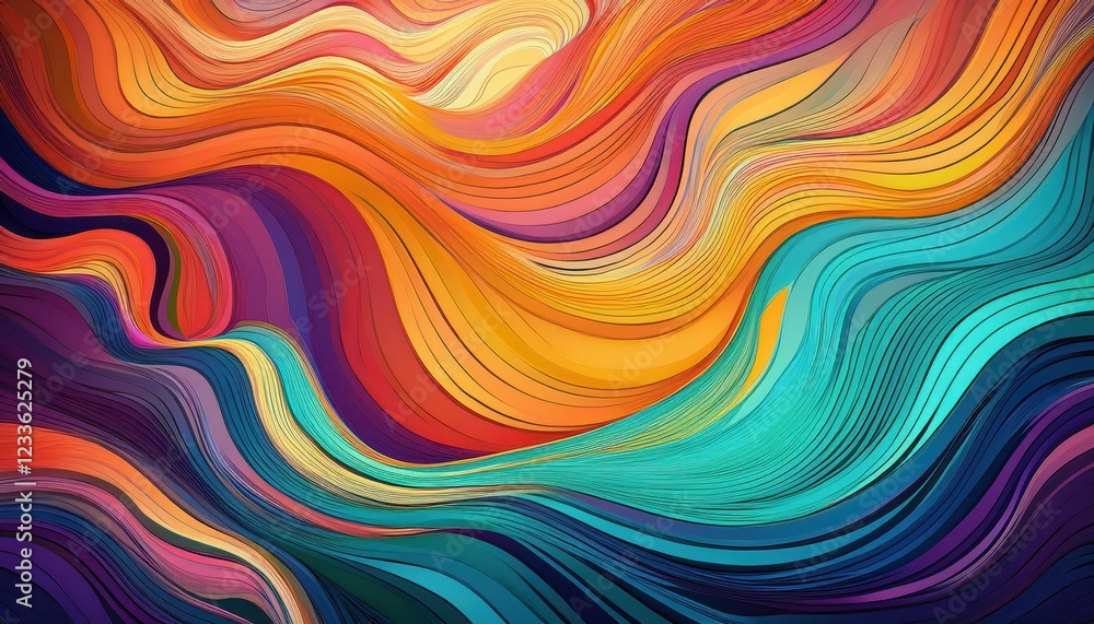 Vibrant, Dynamic Abstract Waves in a Colorful Kaleidoscope Backdrop, Evoking Sensations of Energy and Movement Vibrant, Dynamic Abstract Waves in a Colorful Kaleidoscope Backdrop, Evoking Sensations of Energy and Movement